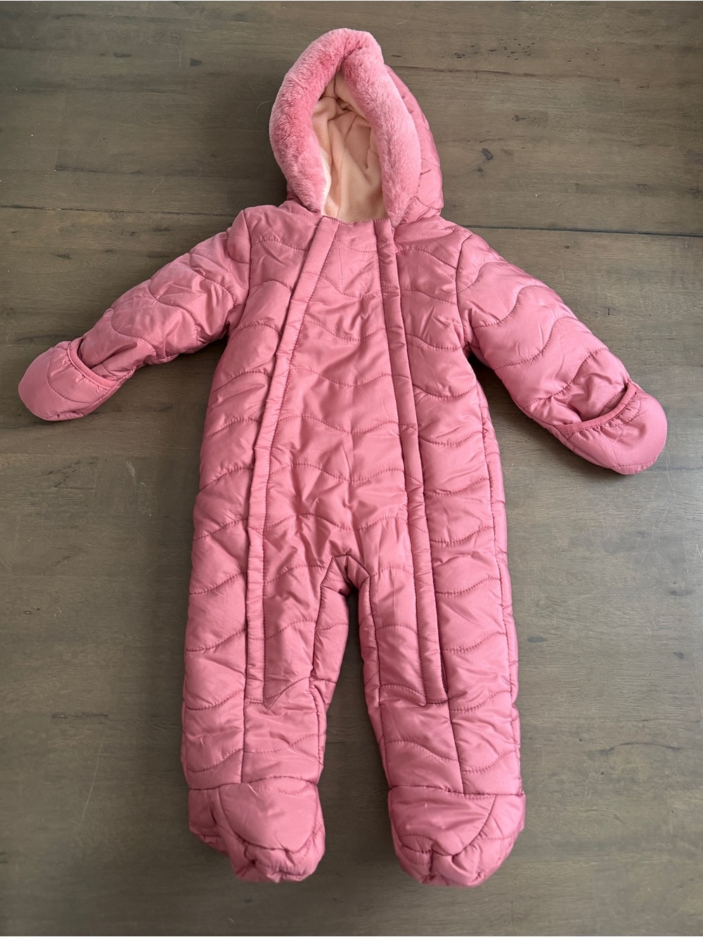 Kensie Girl Pink Quilted Hooded Infant One-Piece Snowsuit 6-9M